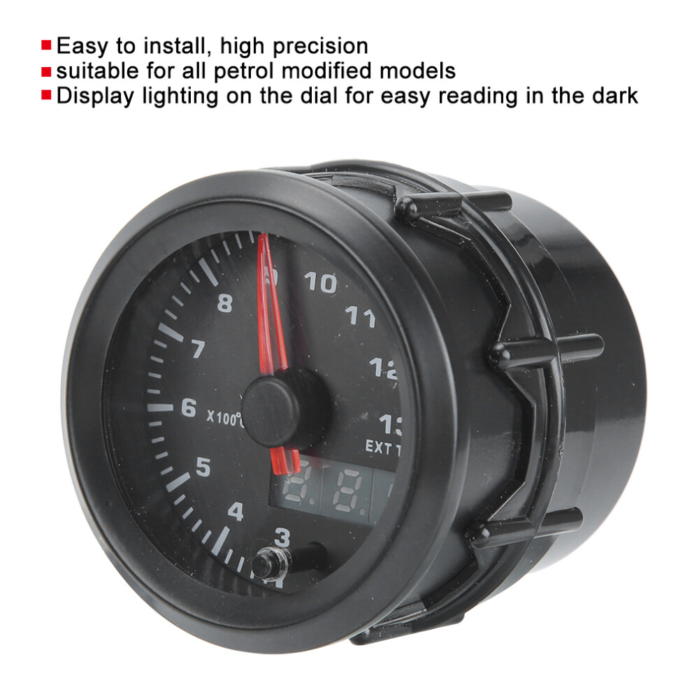 52Mm Digital Exhaust Temp Gauge, 2.0In 12V For Gasoline Cars Black 9481392367093