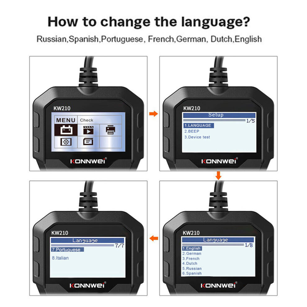 Kw210 12V Car Battery Tester Digital Color Tft Lcd Multilingual Analyzer 7681392368799