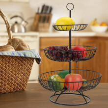 Modern 3-Tier Iron Fruit Basket Tray Storage, Black, 48cm
