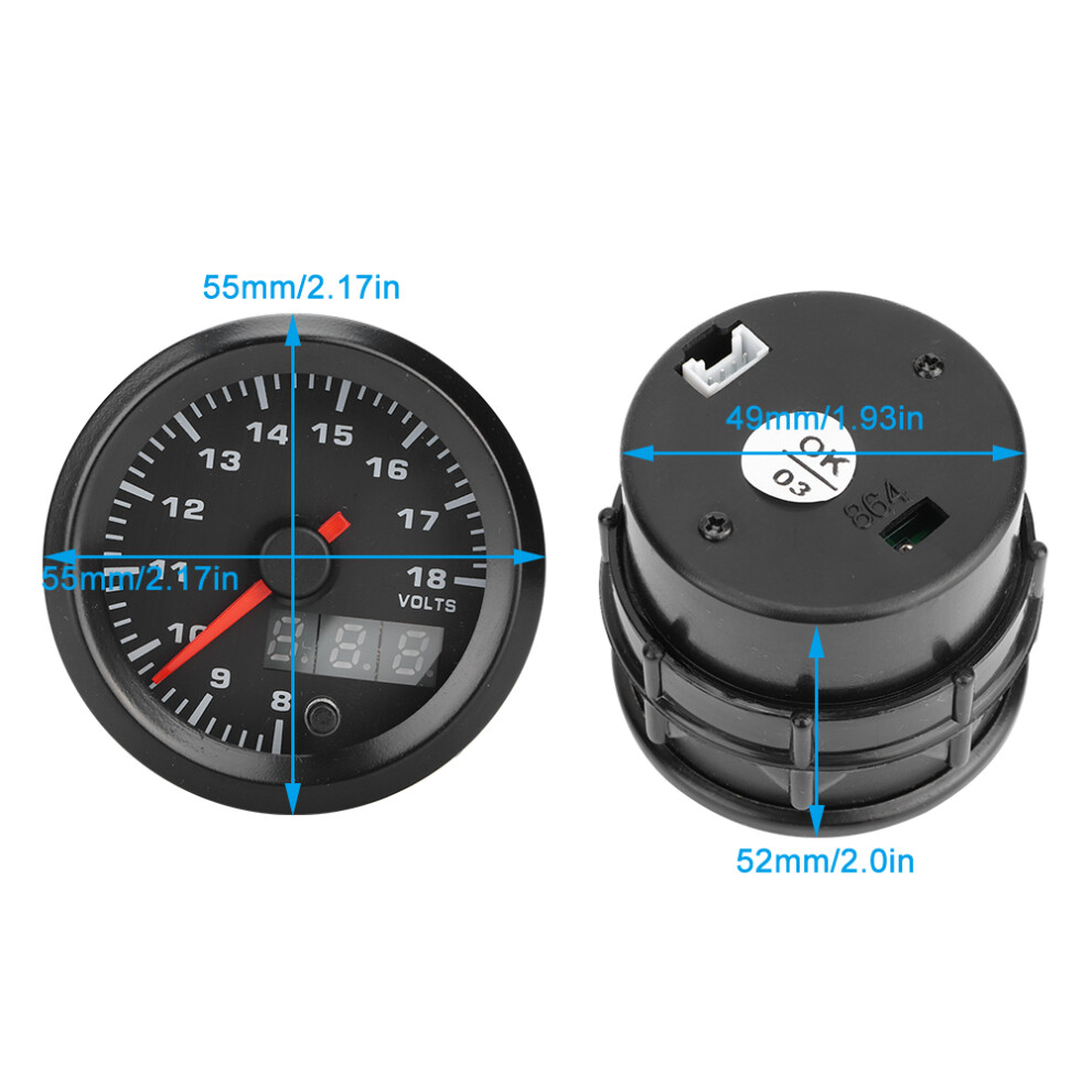 52Mm Car Voltmeter Digital Display With Stepper Motor, Black 8401392649723