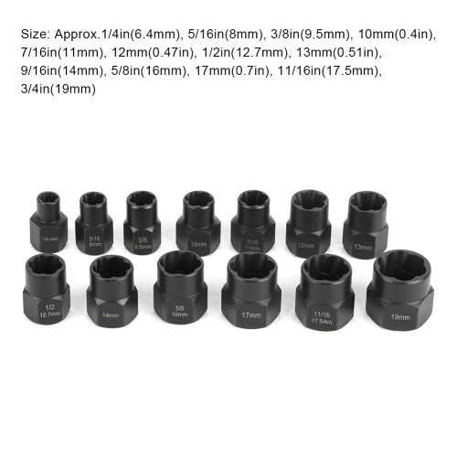 13Pcs Impact Socket Set Chrome Vanadium 6.4mm-19mm for Wrench Pliers 2