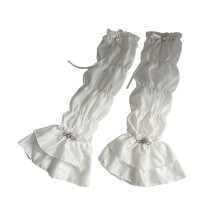 Elegant Lace Trimmed Chiffon Arm Sleeves-white white ribbon