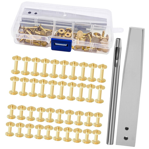 42Pcs Copper Rivets Set Leather Studs With Puncher-brass color
