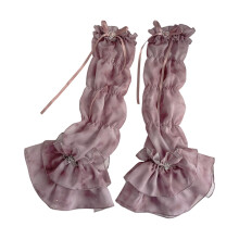 Elegant Lace Trimmed Chiffon Arm Sleeves With Ruffled-Purple