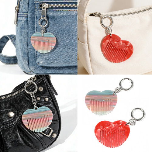 Chic Portable Hair Comb Keychain Accessory Great Gift For-Blue 2