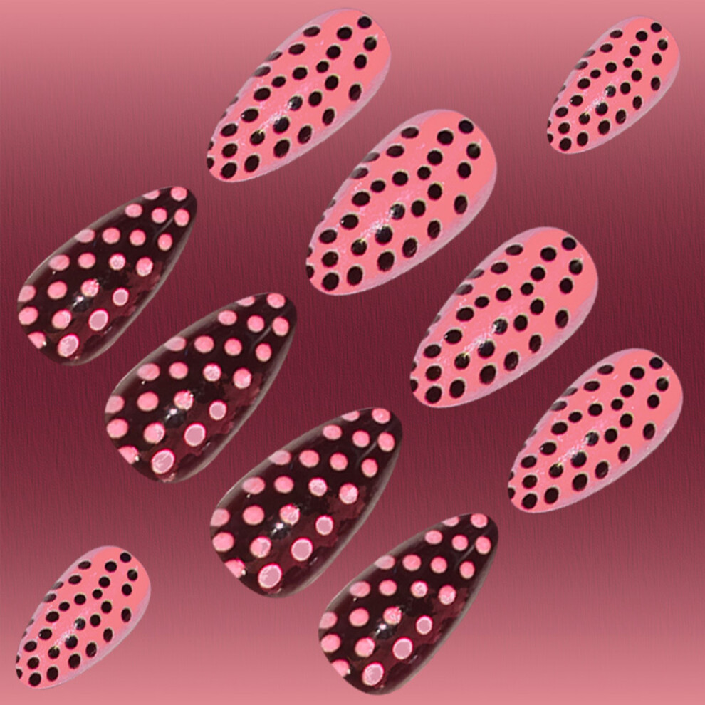 Creation-3C 24Pcs Almond False Nails, Polka Dot Design, Comfortable