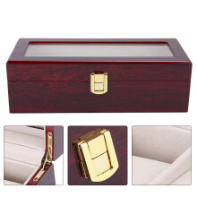 Wooden 5 Grid Watch Display Box with Transparent Window Anti-Slip Watch Storage
