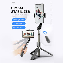 L08 Aluminum Gimbal Selfie Stick Tripod 450mAh BT4.0 4-6.2" Black