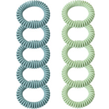 Wiederverwendbare Spiralhaargummis aus flexiblem, nicht saugfähigem Kunststoff mit sicherem Halt für Mädchen und Frauen. Trendiges Design mit