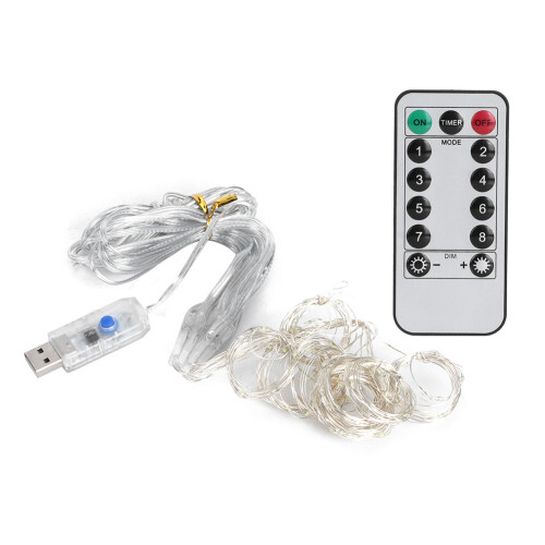 3x1m 100LED USB Curtain String Lights Remote Control Warm White & White 1