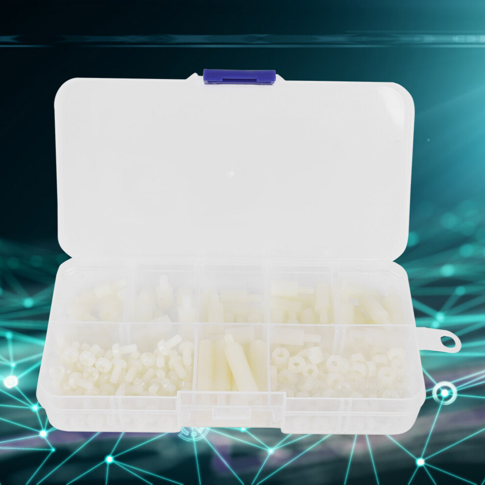 180Pcs M3 Nylon Screw Nut Standoff Assortment Kit, White 4331392385519