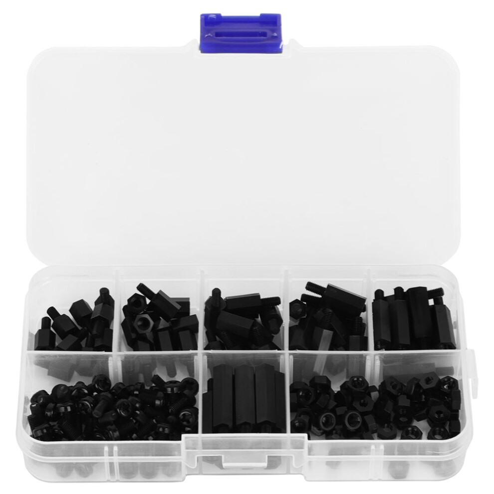 180Pcs M3 Nylon Male Female Standoff Kit Black