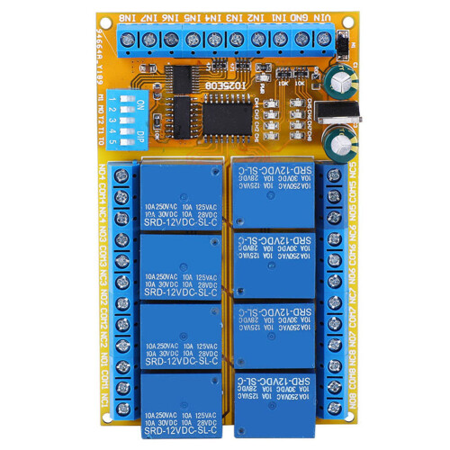 IO25E08 8-Channel Self-Locking Relay Module 5V/12V/24V, Compact Size 1