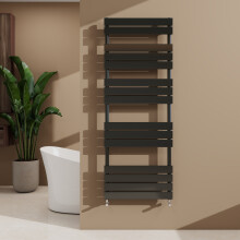 (Black, 1600x600mm) Heated Towel Rail Flat Central Heating Radiator