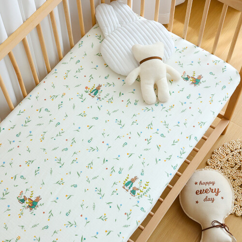 (Spring Outing Rabbit, 60x120cm) 3 Pack 100% cotton gauze Cot Bed Sheets Fitted Cot Sheets