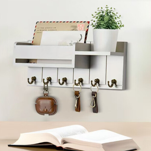Handcrafted Wood Wall Shelf With 7-7 hook envelope hold 1