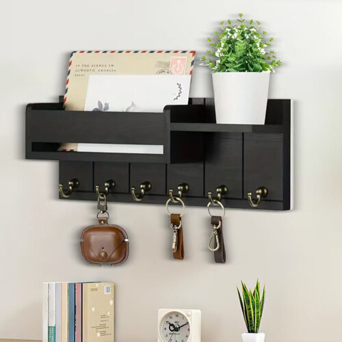 Handcrafted Wood Wall Shelf With 7-7 hook envelope hold 2