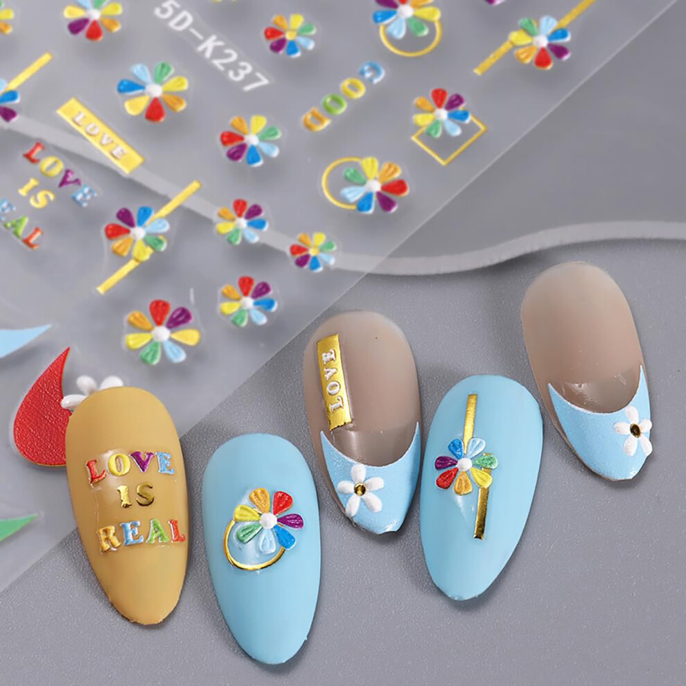 Hue-Grain Colorful Flower Nail Stickers, 2Pcs, Party & Wedding
