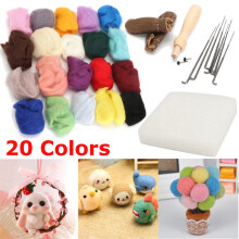 1 Set 20 Colors Wool Felt + Needles Tools Needle Felting Mat Starter Tool Kit