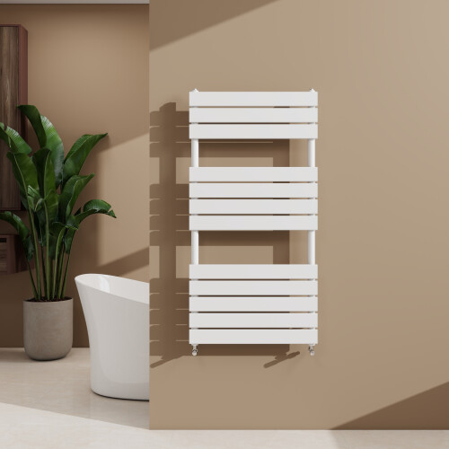 AICA (White, 1200x600mm) Heated Towel Rail Flat Central Heating Radiator