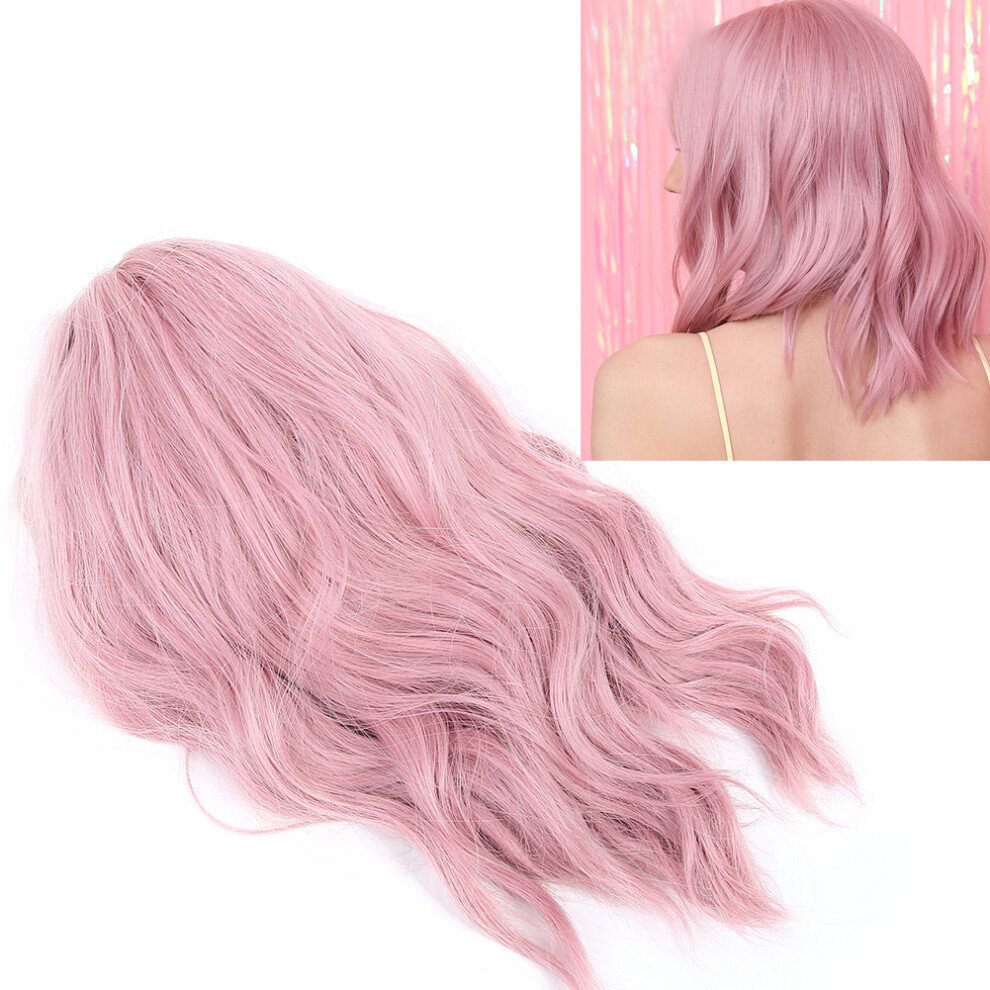 Unisex Pink Women Curly Wavy Wig Pastel Short Bob Synthetic Wigs Cosplay Costume Wigs