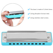 AM-20D 10-Hole Blues Harmonica in Blue – 1.0mm Brass Base, Beginner Wind Instrument