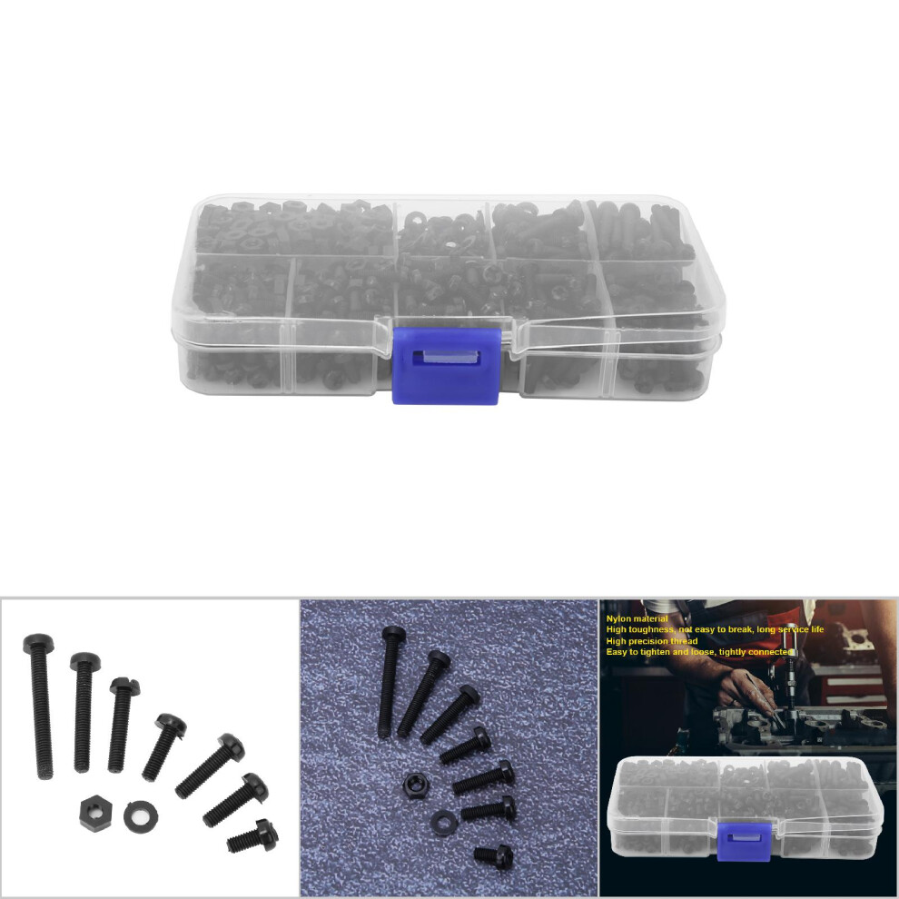800Pcs M3 Nylon Screw Nut Washer Kit Black - Assorted Sizes 8131392391697