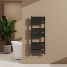 (Black, 1200x450mm) Heated Towel Rail Flat Central Heating Radiator