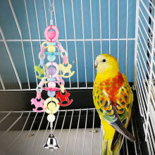 Colorful Beads Bell Bird Cage Stand Hanging Toy 20x6.5cm