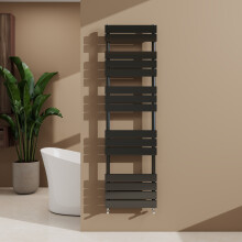(Black, 1600x450mm) Heated Towel Rail Flat Central Heating Radiator