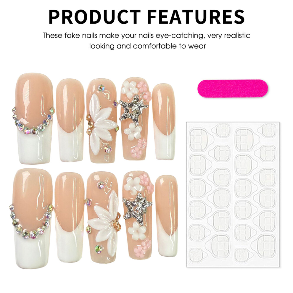 Hue-Grain (S) 10Pcs Flower Resin Press On Nails