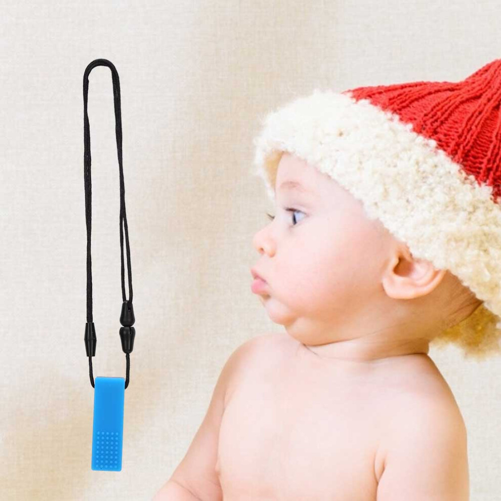 Silicone Teether Building Block Necklace – High Temp Resistant Chewing Pendant Blue