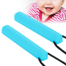 Silicone Baby Necklace 2pcs Sky Blue Waterproof Chew Pendant High Temp Safe