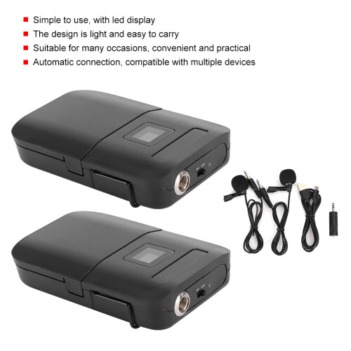 E8 Wireless Clip-On Lapel Microphone, Dual Channel, 50m, 2000mA 1