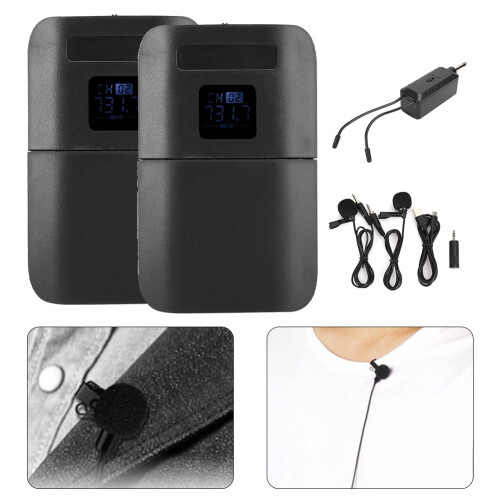 E8 Wireless Clip-On Lapel Microphone, Dual Channel, 50m, 2000mA 2