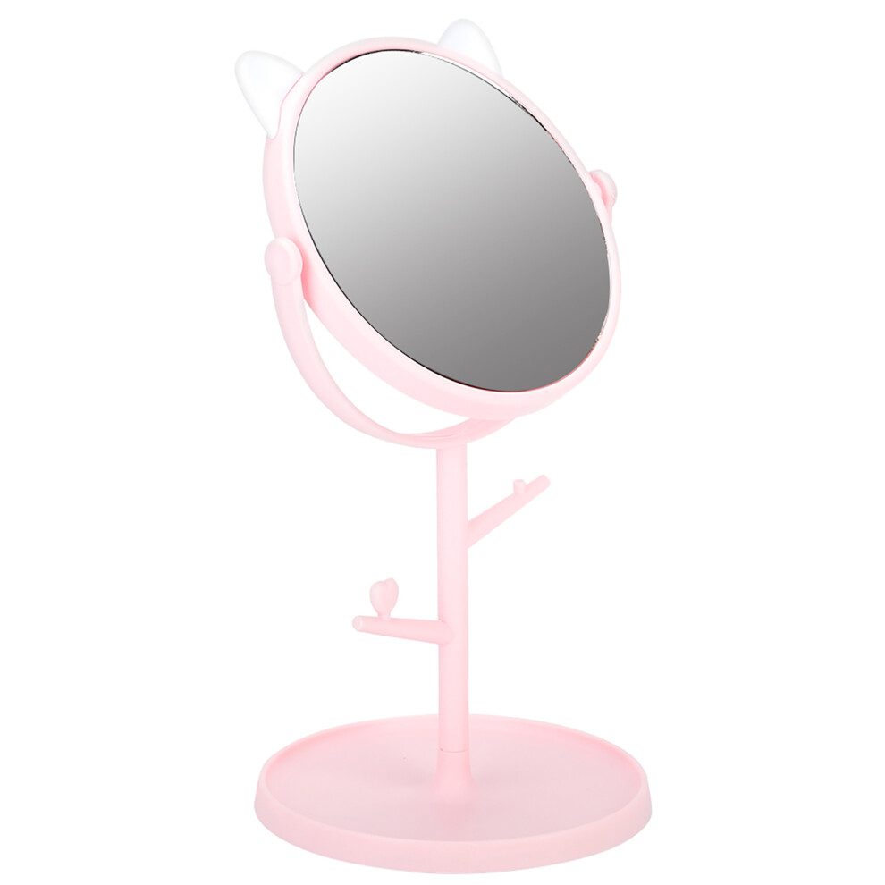 Pink Cute Cat Ear Desktop Makeup Mirror 14.5X30cm Rotatable