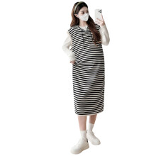 Fashionable Striped Maternity Outfit Soft Fabric Black-stripe M