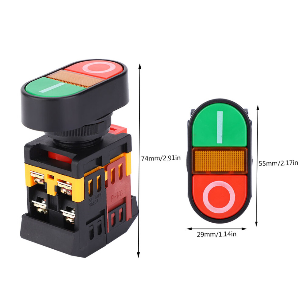 380Vac Push Button Switch Apbb-22/25N Double Led Light Nonc Momentary Switch 9341392409691