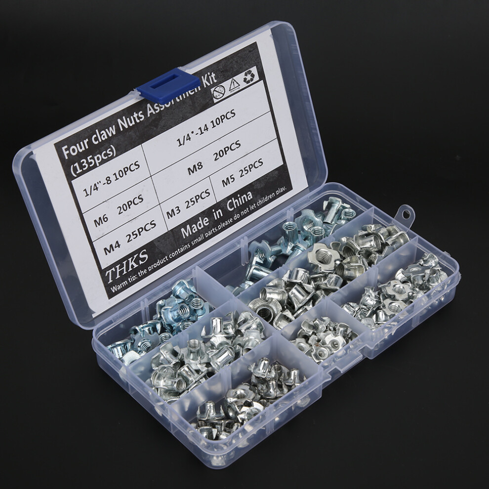 Furniture Connecting Nuts 135Pcs Carbon Steel Four Claw Assortment Kit 4641392411430