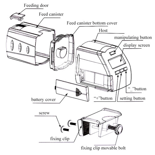 LCD Automatic Fish Tank Feeder with Fixing Clip, ABS, AA Battery Powered