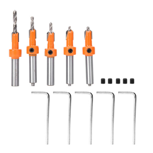 Carpentry Countersink Drill Bit Set 5 pcs Self Tapping Woodwork 6-10mm Sizes 1