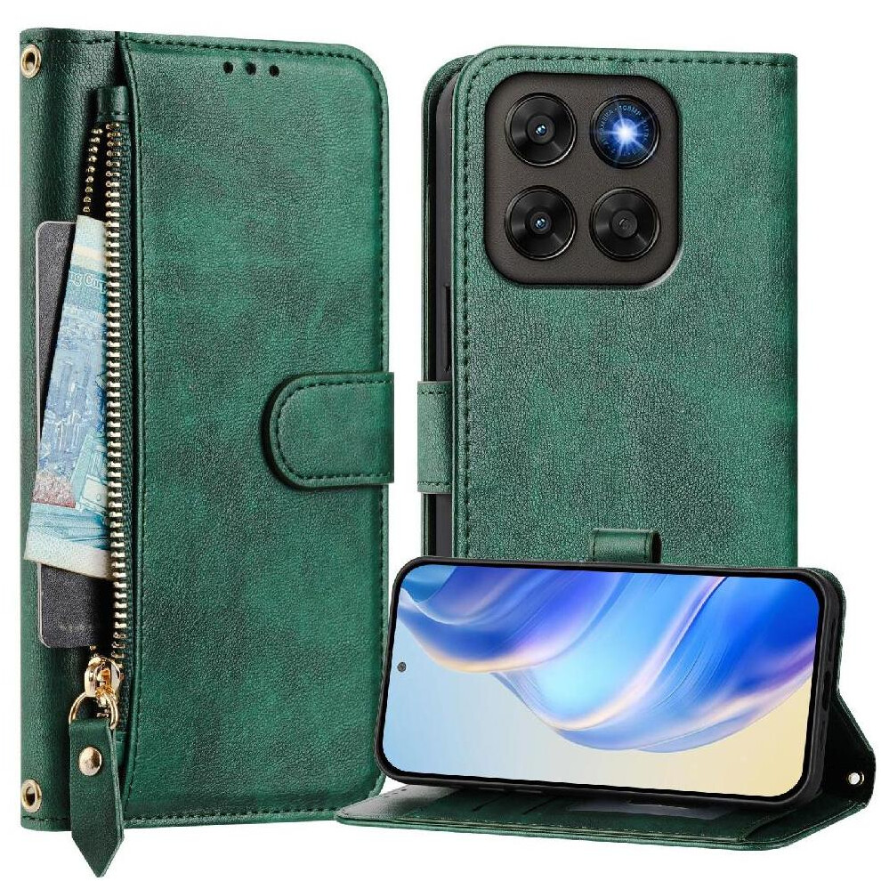 () Flip Case For Motorola Moto G77 Card Holder Zipper Pu Leather Magnetic 764563238163