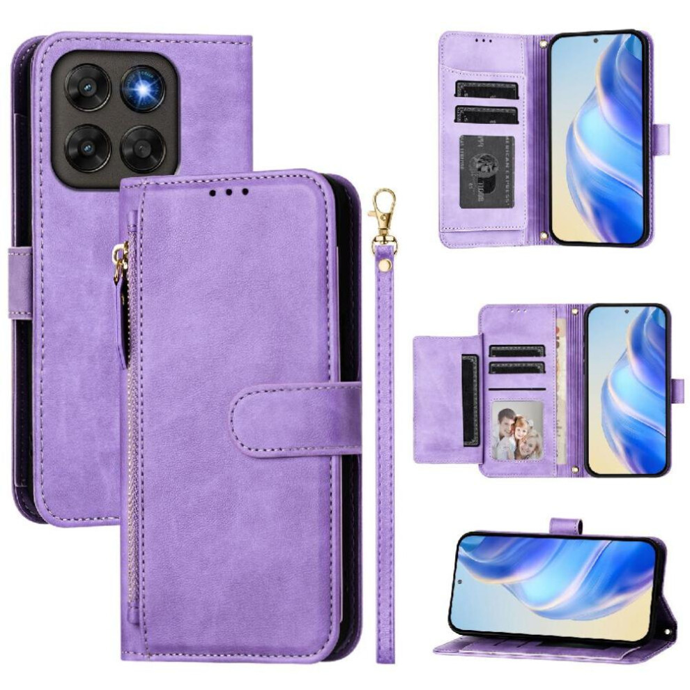 () Flip Case For Motorola Moto G77 Card Holder Zipper Pu Leather Magnetic 764563238187