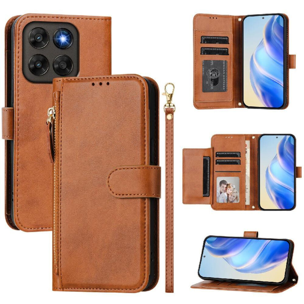 () Flip Case For Motorola Moto G77 Card Holder Zipper Pu Leather Magnetic 764563238194