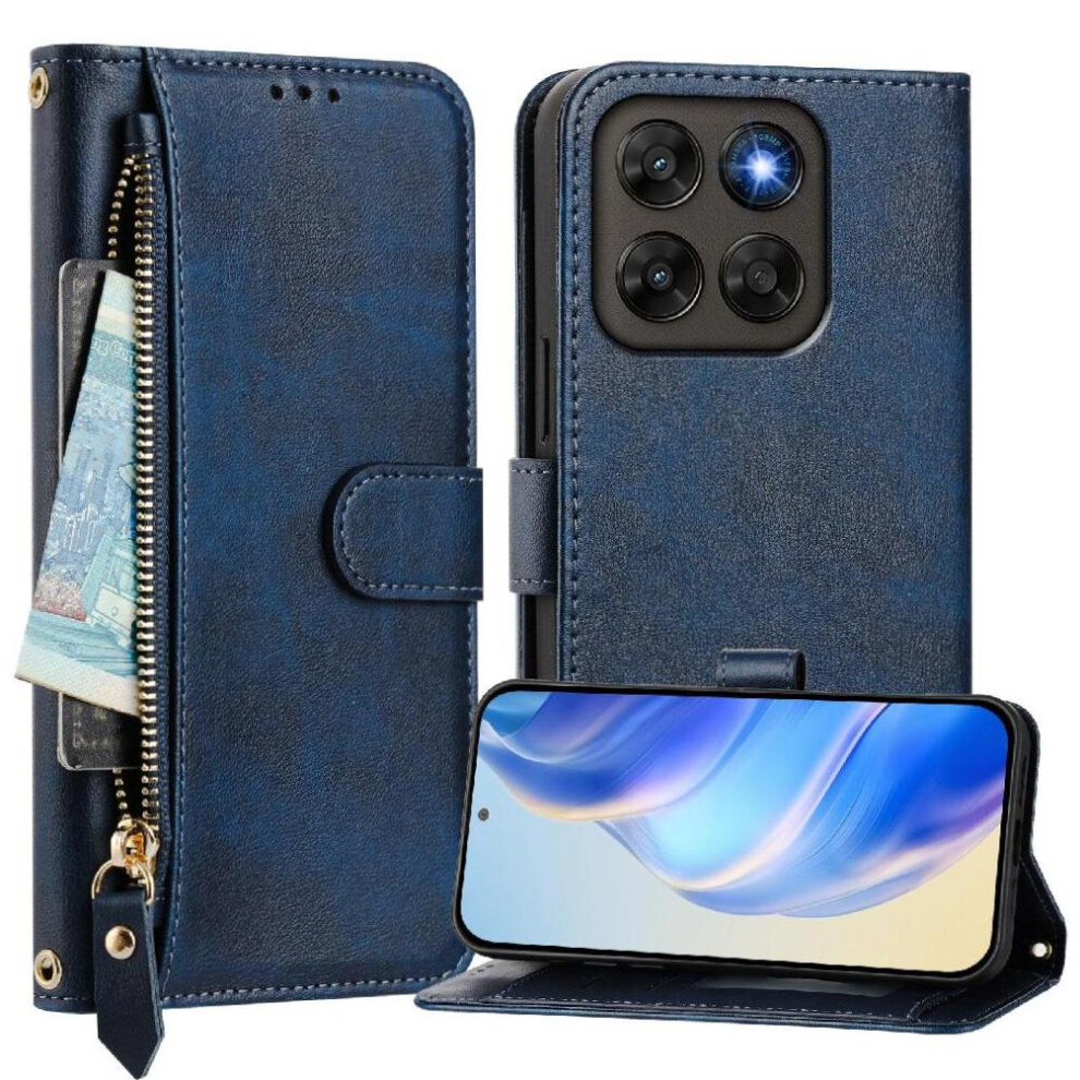 () Flip Case For Motorola Moto G77 Card Holder Zipper Pu Leather Magnetic 764563238156