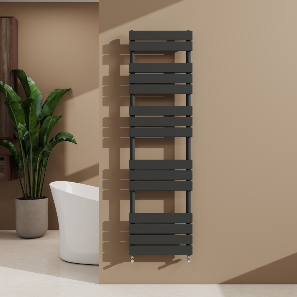 Aica (, 1600X450mm) Heated Towel Rail Flat Central Heating Radiator Anthracite