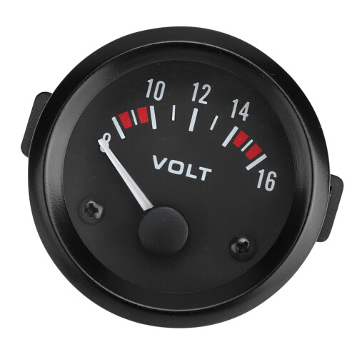 Universal 12V Voltmeter Gauge 52mm/2in, Black, White Light