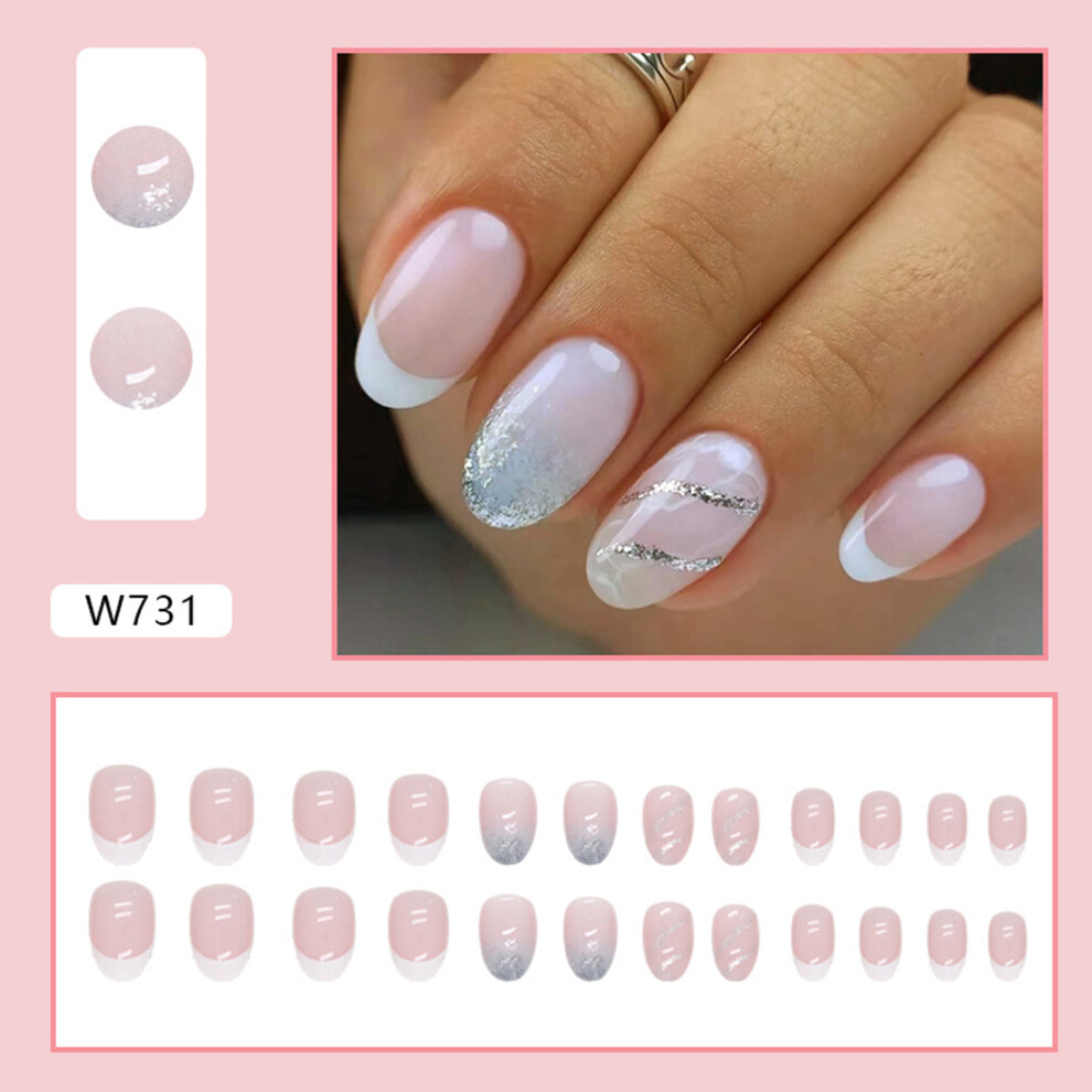 Dachuang Beauty (Jelly Glue Model) Glitter Pink Short False Nails - Safe Diy Decor