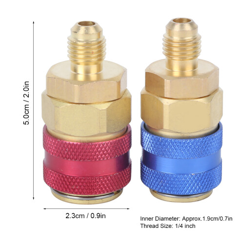 Brass R134A Quick Coupler Adapter 1/4" Red & Blue Side, 5x2.3cm 1