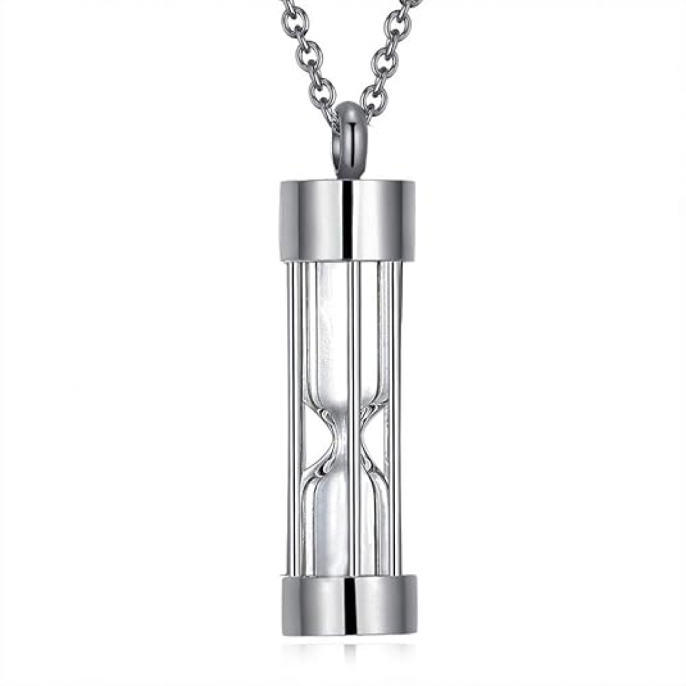 Time Memory Hourglass Glass Cremation Jewelry Urn Necklace For Ashes Urn Jewelry Cremation Jewelry Keepsake Memorial (Glass-Silver) 6485316793824